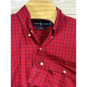 Ralph Lauren Blake Men's 100% Cotton Button Down Shirt Red‎ Blue Check Sz Lg